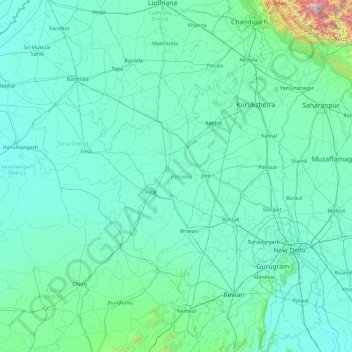Topografische kaart Haryana, hoogte, reliëf