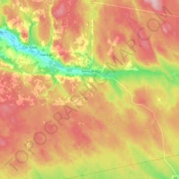 Topografische kaart Sunny Brae, hoogte, reliëf