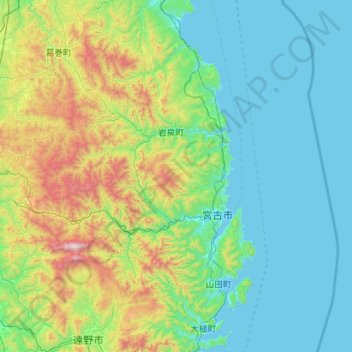 Topografische kaart 下閉伊郡, hoogte, reliëf