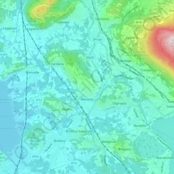Topografische kaart Besozzo, hoogte, reliëf