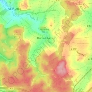 Topografische kaart Heimertshausen, hoogte, reliëf