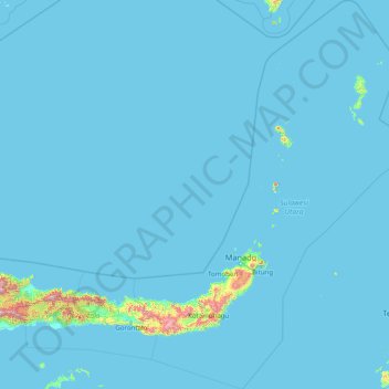Topografische kaart Noord-Celebes, hoogte, reliëf