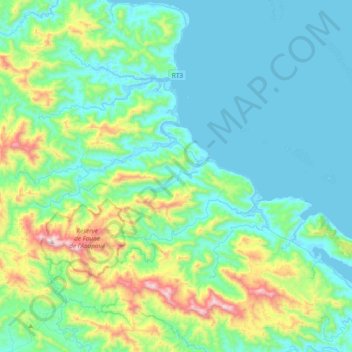 Topografische kaart Ponérihouen, hoogte, reliëf