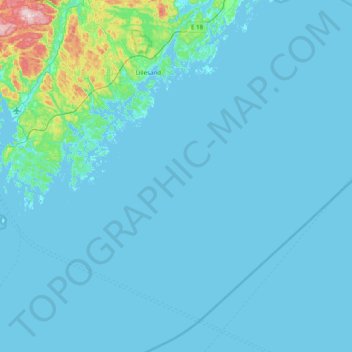 Topografische kaart Lillesand, hoogte, reliëf