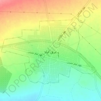 Topografische kaart Gharqabad, hoogte, reliëf