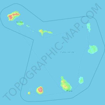 Topografische kaart Kaapverdië, hoogte, reliëf