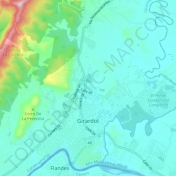 Topografische kaart Girardot, hoogte, reliëf