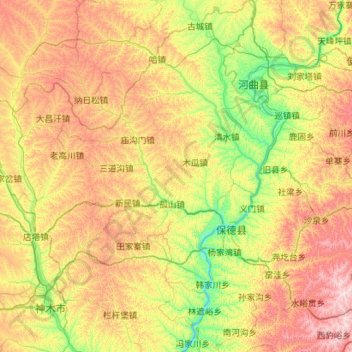 Topografische kaart 府谷县, hoogte, reliëf