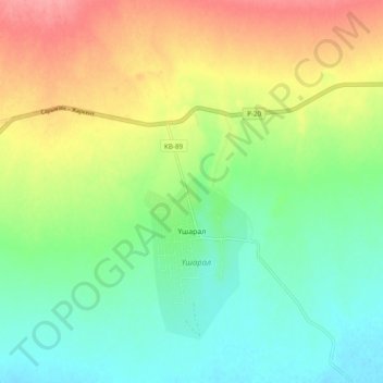 Topografische kaart Ушарал, hoogte, reliëf