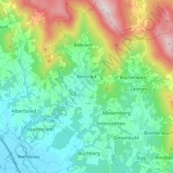 Topografische kaart Bernried, hoogte, reliëf