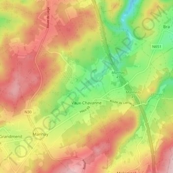 Topografische kaart Vaux-Chavanne, hoogte, reliëf