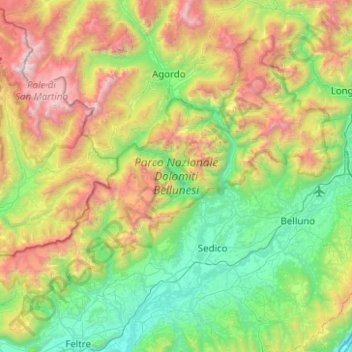 Topografische kaart Belluno, hoogte, reliëf