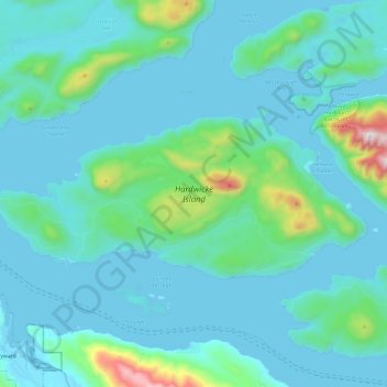 Topografische kaart Hardwicke Island, hoogte, reliëf