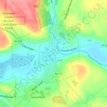 Topografische kaart Sandy Lake, hoogte, reliëf