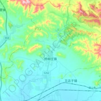 Topografische kaart 杨柳庄镇, hoogte, reliëf