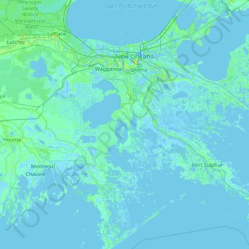 Topografische kaart Jefferson Parish, hoogte, reliëf