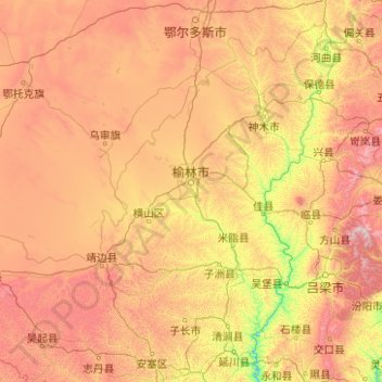 Topografische kaart Yulin, hoogte, reliëf