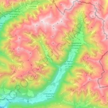 Topografische kaart Gsies - Valle di Casies, hoogte, reliëf