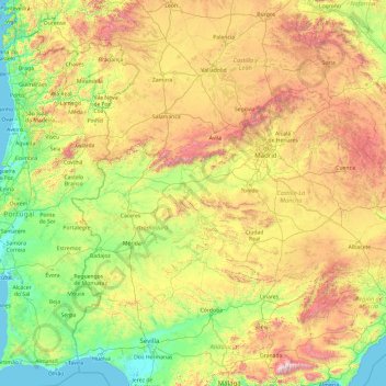 Topografische kaart Tajo, hoogte, reliëf