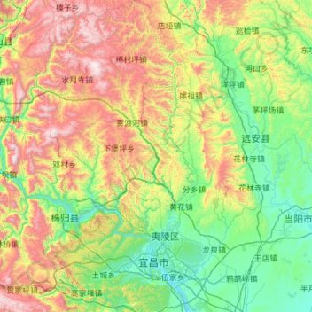 Topografische kaart Yiling, hoogte, reliëf