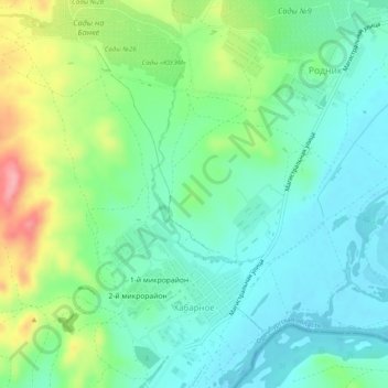 Topografische kaart Хабарное, hoogte, reliëf