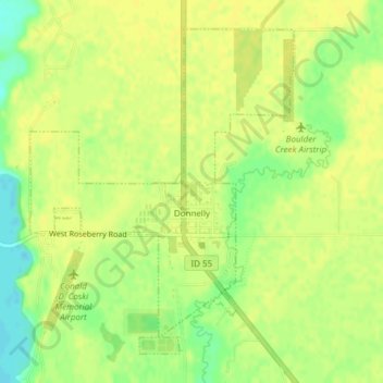 Topografische kaart Donnelly, hoogte, reliëf