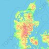 Topografische kaart Jutland, hoogte, reliëf