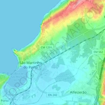 Topografische kaart São Martinho do Porto, hoogte, reliëf