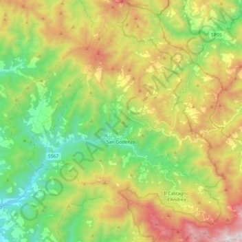 Topografische kaart San Godenzo, hoogte, reliëf