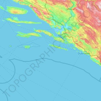 Topografische kaart Dubrovačko-neretvanska županija, hoogte, reliëf
