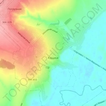 Topografische kaart Кошки, hoogte, reliëf