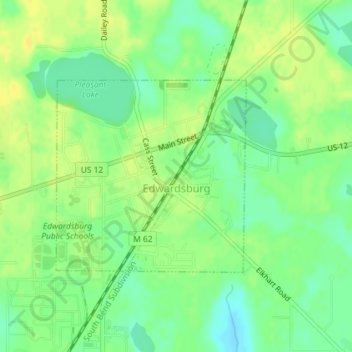 Topografische kaart Edwardsburg, hoogte, reliëf