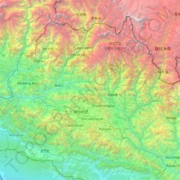Topografische kaart Bagmati, hoogte, reliëf