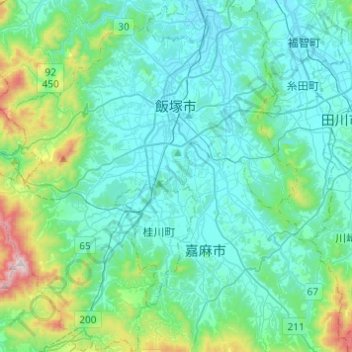 Topografische kaart 饭冢市, hoogte, reliëf