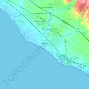Topografische kaart Ladispoli, hoogte, reliëf
