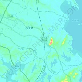 Topografische kaart 双港镇, hoogte, reliëf