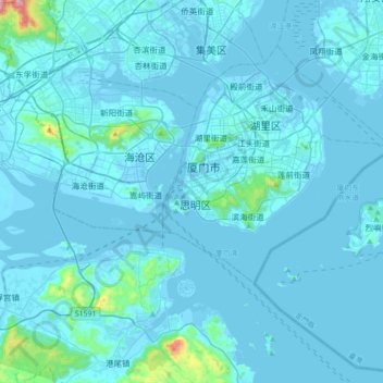 Topografische kaart 厦门市, hoogte, reliëf