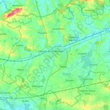 Topografische kaart Leuze-en-Hainaut, hoogte, reliëf