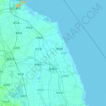 Topografische kaart Yancheng City, hoogte, reliëf