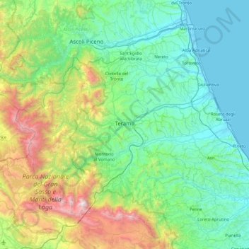 Topografische kaart Teramo, hoogte, reliëf