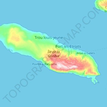 Topografische kaart Gonâve Island, hoogte, reliëf