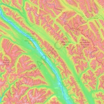 Topografische kaart Area G (Forster Creek/Mount Assiniboine), hoogte, reliëf