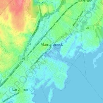 Topografische kaart Village of Mamaroneck, hoogte, reliëf