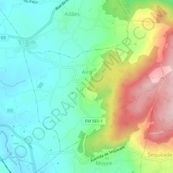 Topografische kaart Airó, hoogte, reliëf