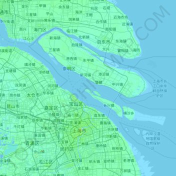 Topografische kaart 崇明区, hoogte, reliëf