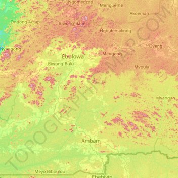Topografische kaart Communauté urbaine d'Ebolowa, hoogte, reliëf
