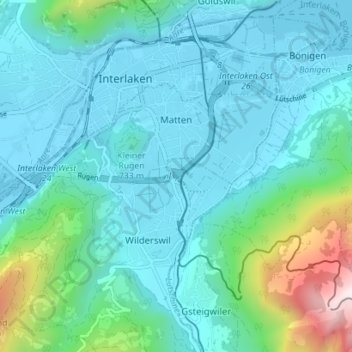 Topografische kaart Matten bei Interlaken, hoogte, reliëf