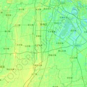 Topografische kaart 静海区, hoogte, reliëf