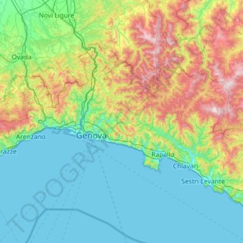 Topografische kaart Genua, hoogte, reliëf