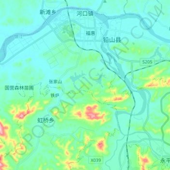 Topografische kaart 河口镇, hoogte, reliëf